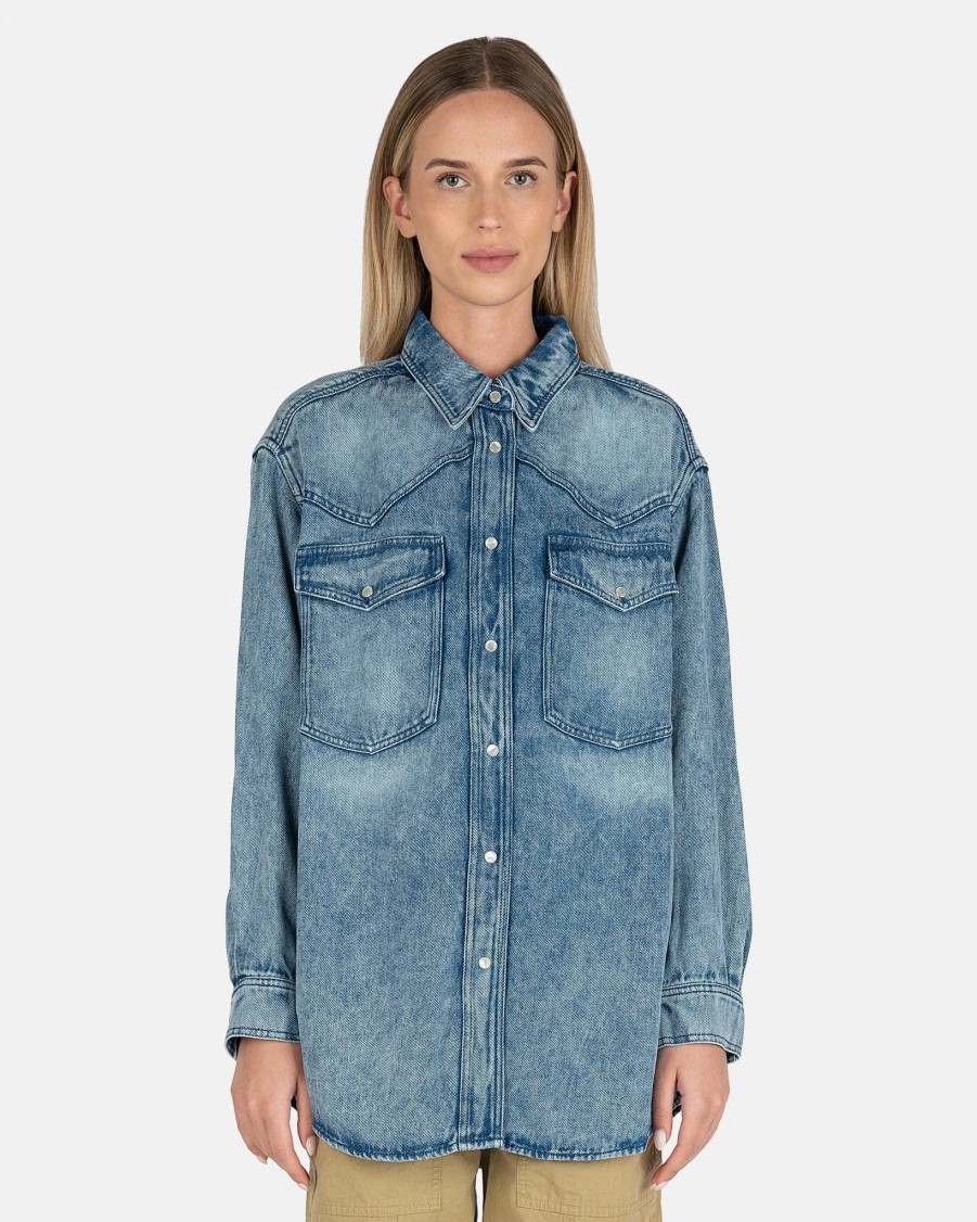 Tops * | Isabel Marant Etoile Taniami Button Down Shirt In Light Blue