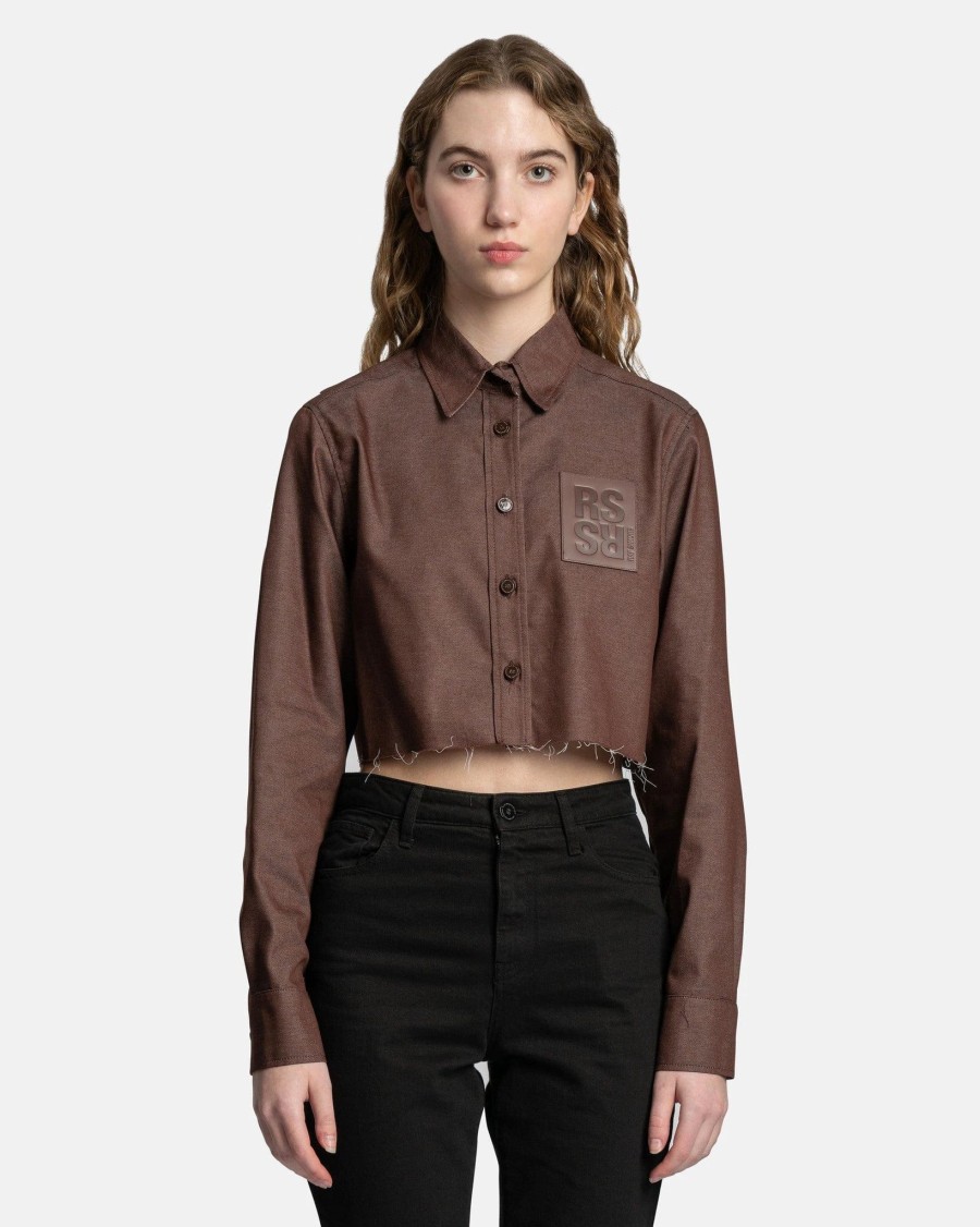 Tops * | Raf Simons Cropped Denim Shirt In Dark Brown