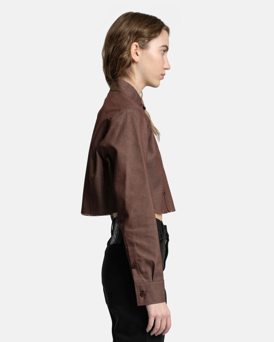 Tops * | Raf Simons Cropped Denim Shirt In Dark Brown