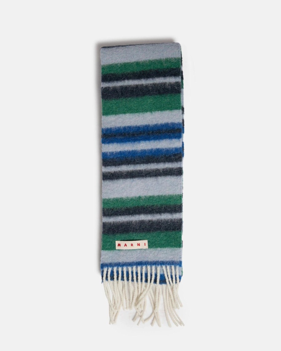 Accessories * | Marni Striped Brushed Wool Scarf In Artic