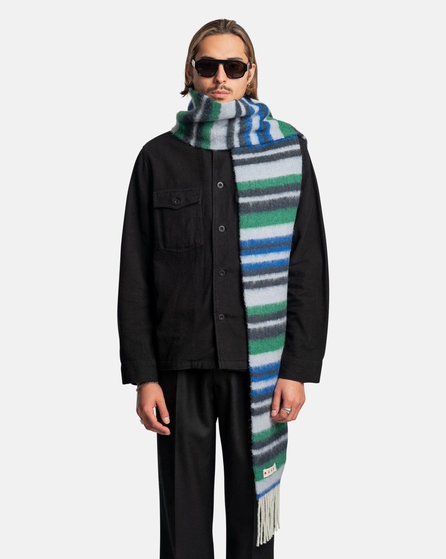 Accessories * | Marni Striped Brushed Wool Scarf In Artic