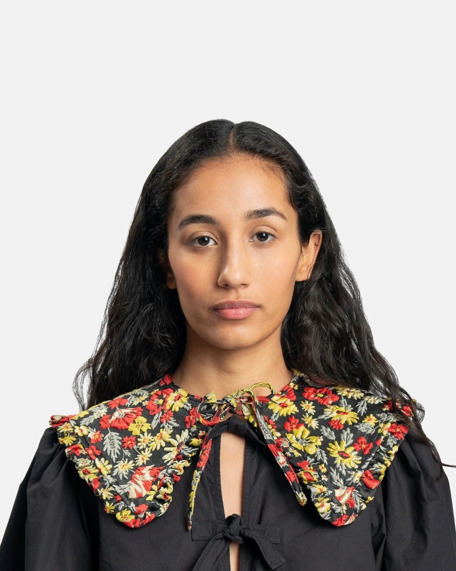 Accessories * | Ganni 3D Jacquard Frill Collar In Meadow Black