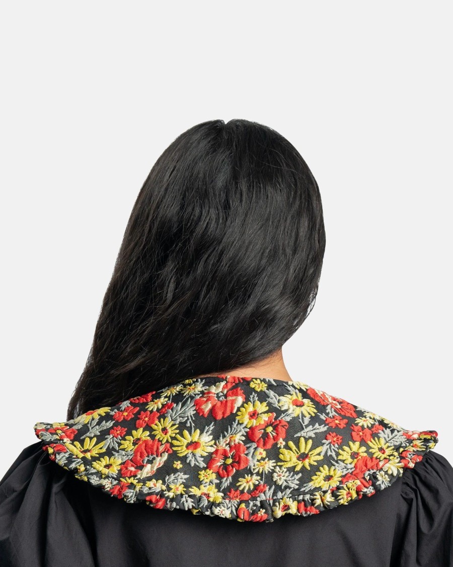 Accessories * | Ganni 3D Jacquard Frill Collar In Meadow Black