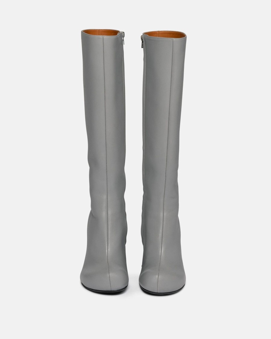 Footwear * | Marni Knee-High Leather Boots In Grey