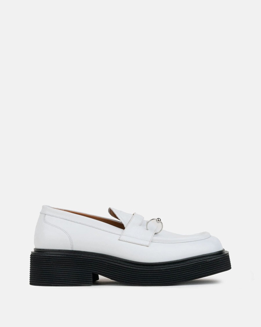 Footwear * | Marni Shiny Leather Moccasin In Lily White