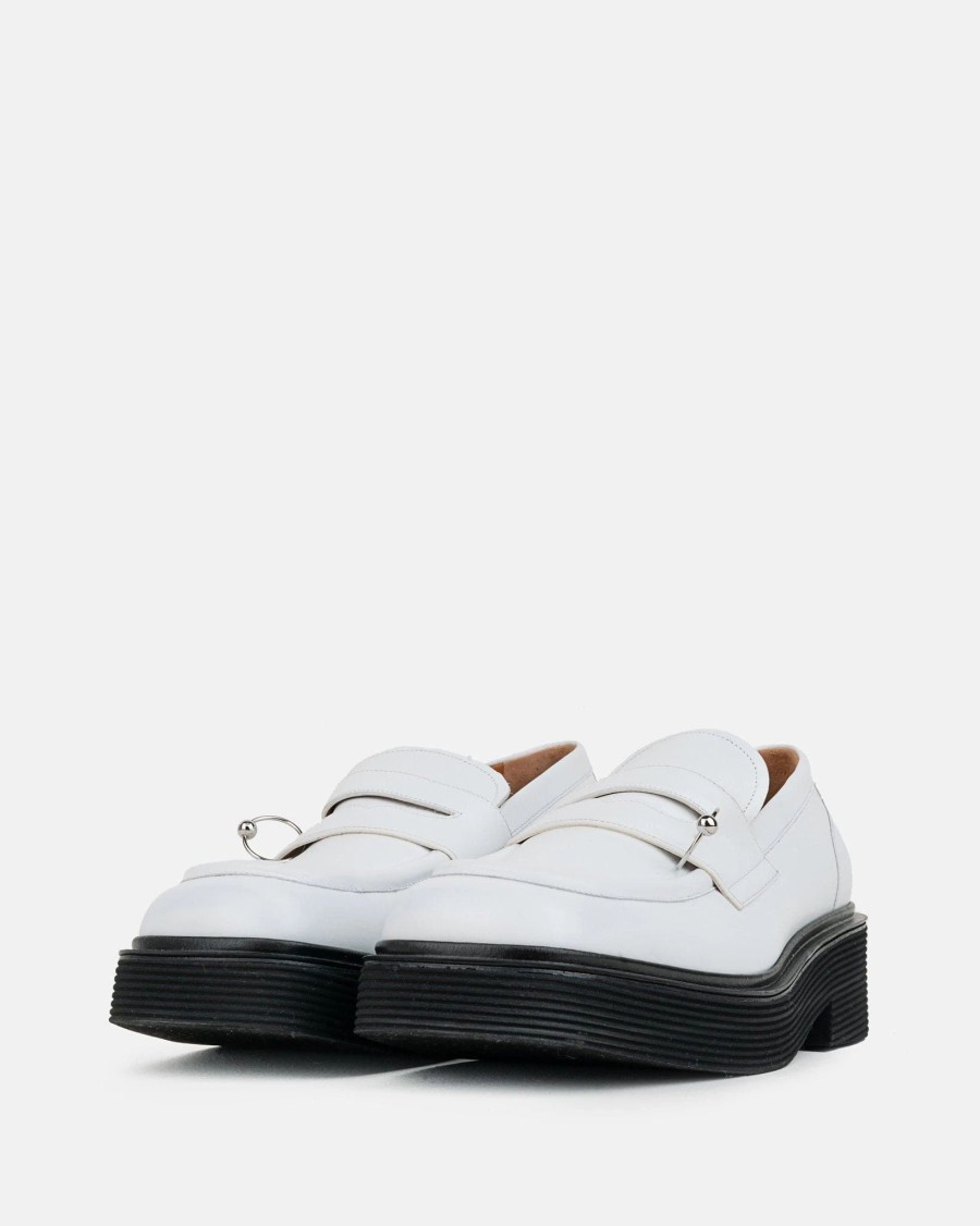 Footwear * | Marni Shiny Leather Moccasin In Lily White