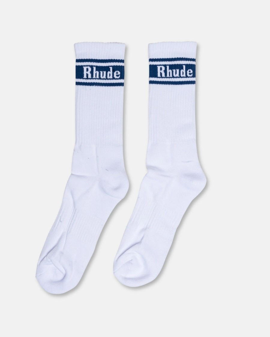 Accessories * | Rhude Stripe Logo Sock In White/Navy