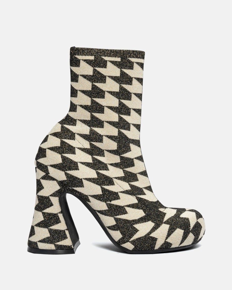 Footwear * | Marni Jacquard Lurex Ankle Boots In Black/Cream