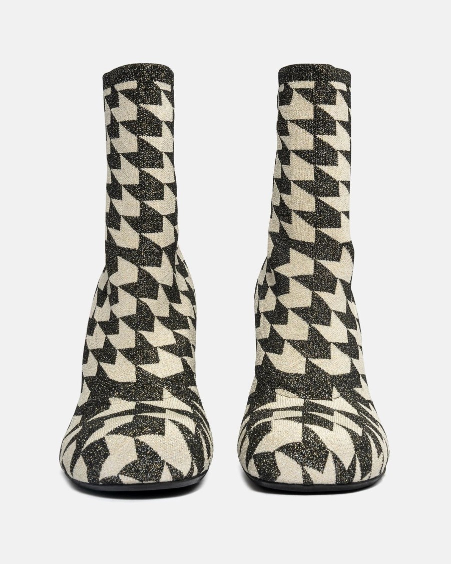 Footwear * | Marni Jacquard Lurex Ankle Boots In Black/Cream