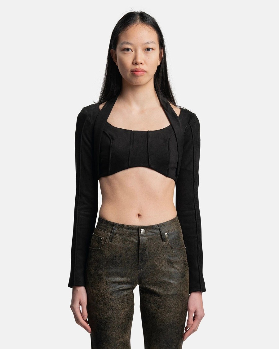 Tops * | Misbhv Vegan Suede Cropped Longsleeve In Black