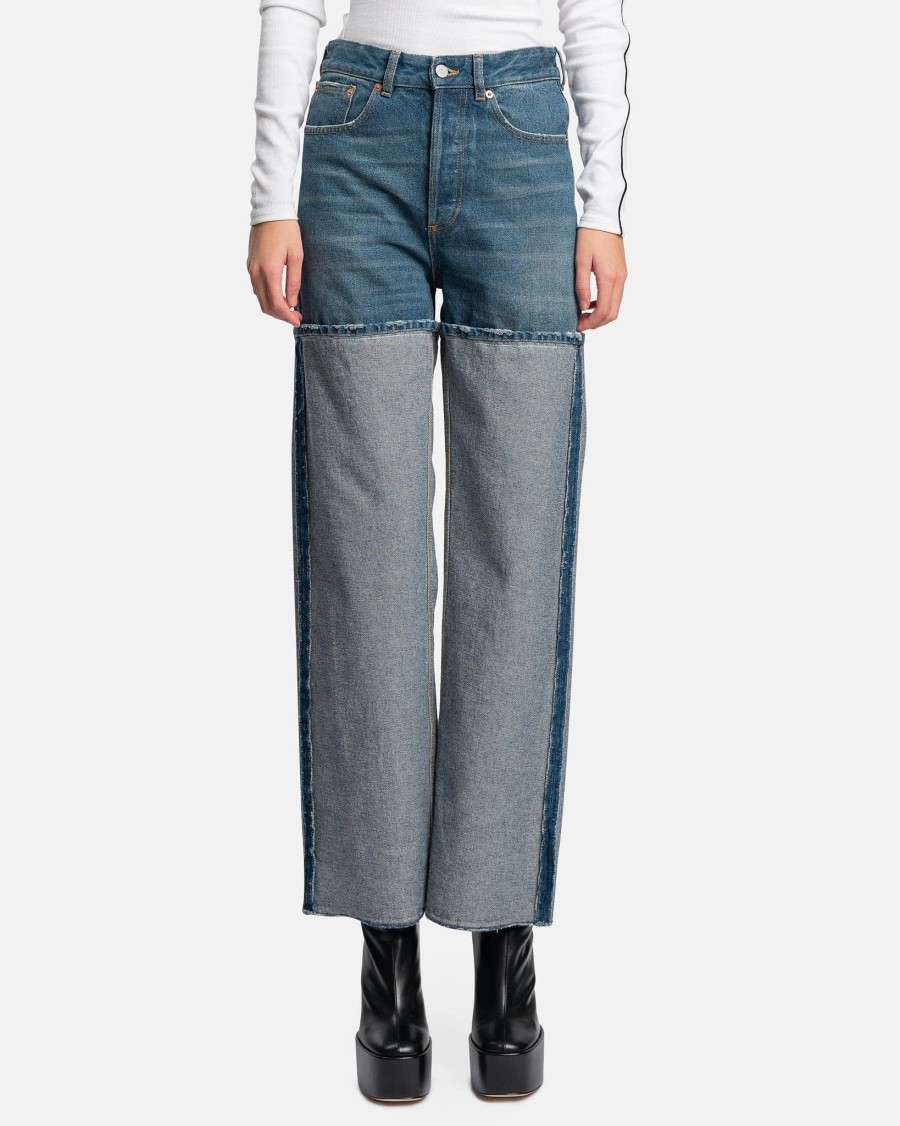 Pants * | Mm6 Maison Margiela Distressed 5 Pocket Pants In Medium Blue