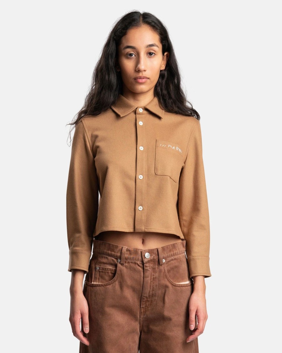 Tops * | Marni Cropped Flannel In Earth Of Sienna