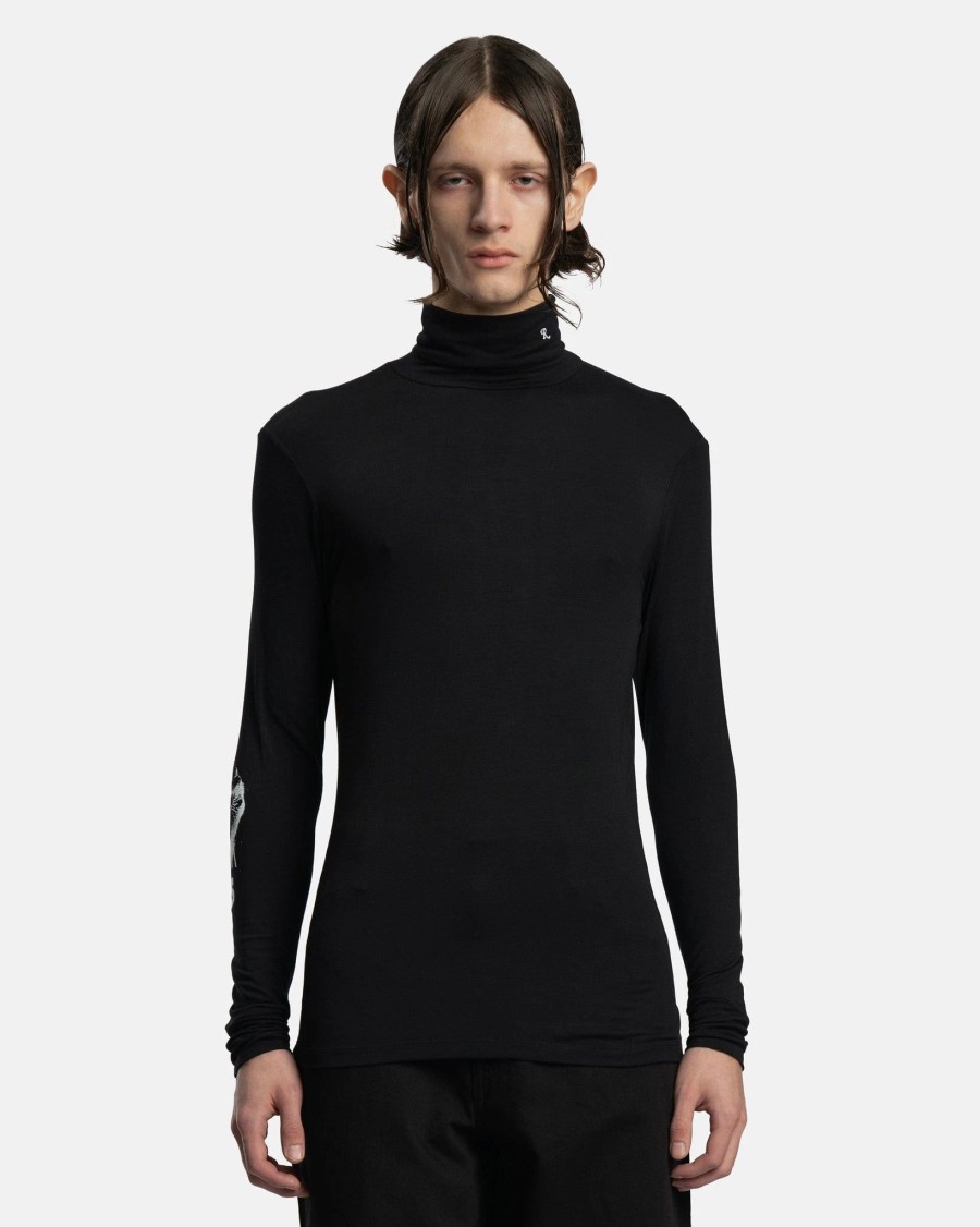 Tops * | Raf Simons Rs Hand Sign Sleeve Print Turtleneck In Black