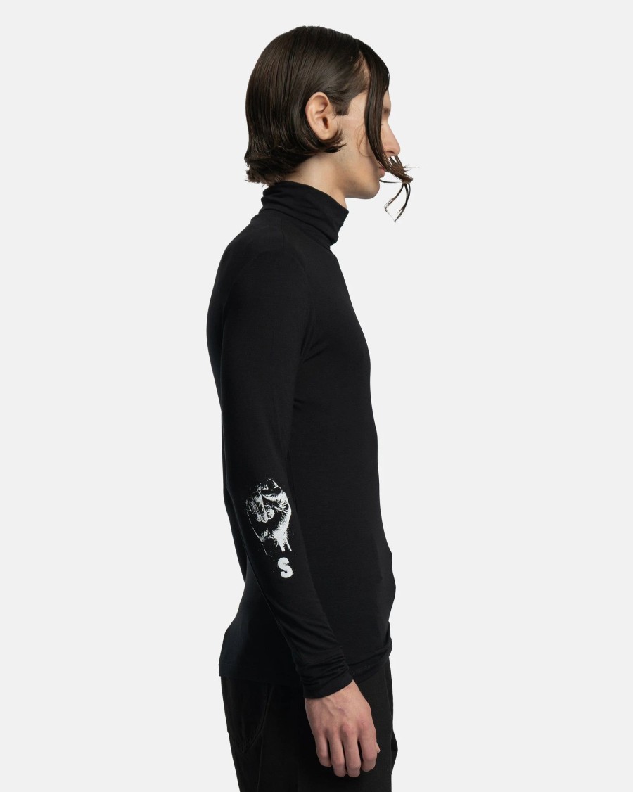 Tops * | Raf Simons Rs Hand Sign Sleeve Print Turtleneck In Black