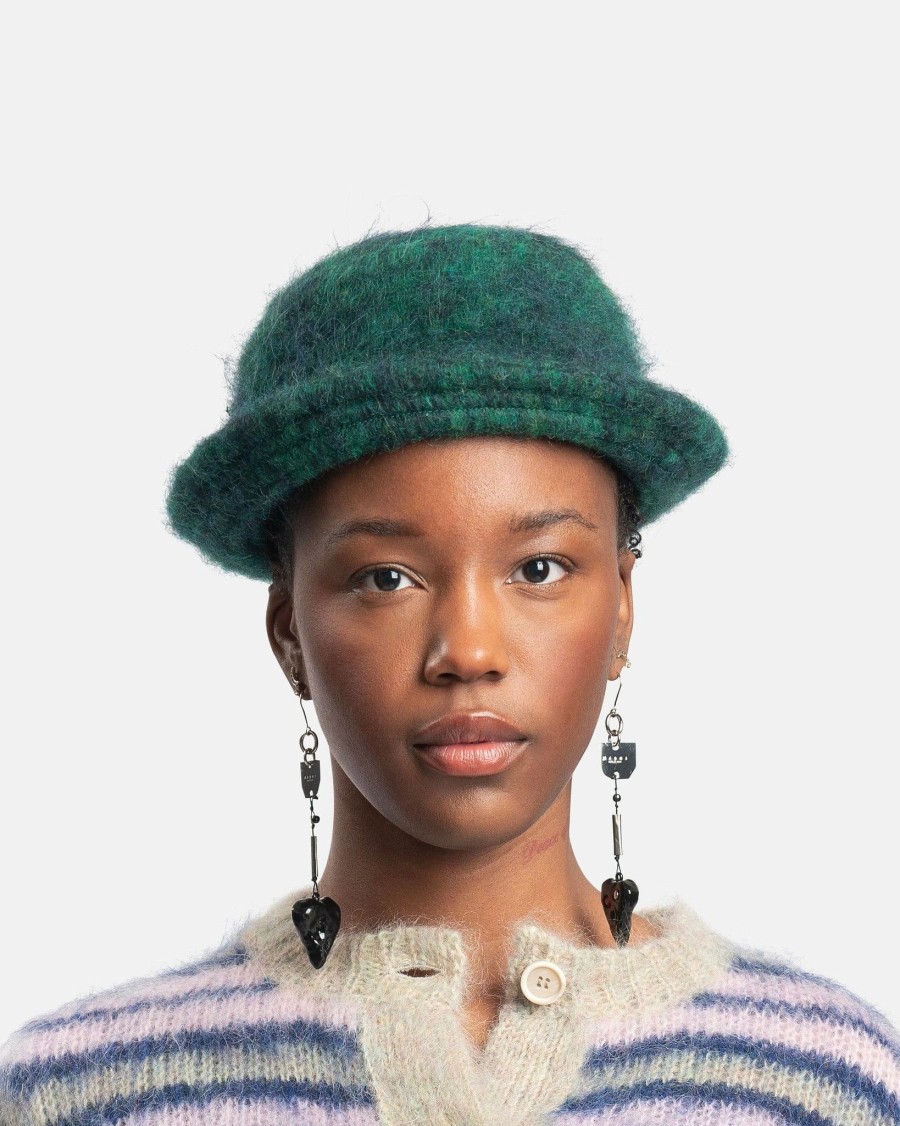 Accessories * | Marni Brushed Wool Check Hat In Gazebo