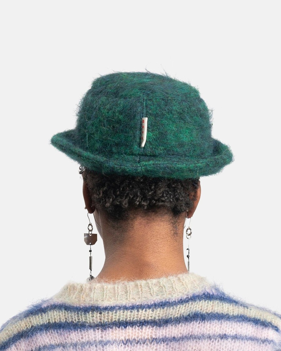 Accessories * | Marni Brushed Wool Check Hat In Gazebo