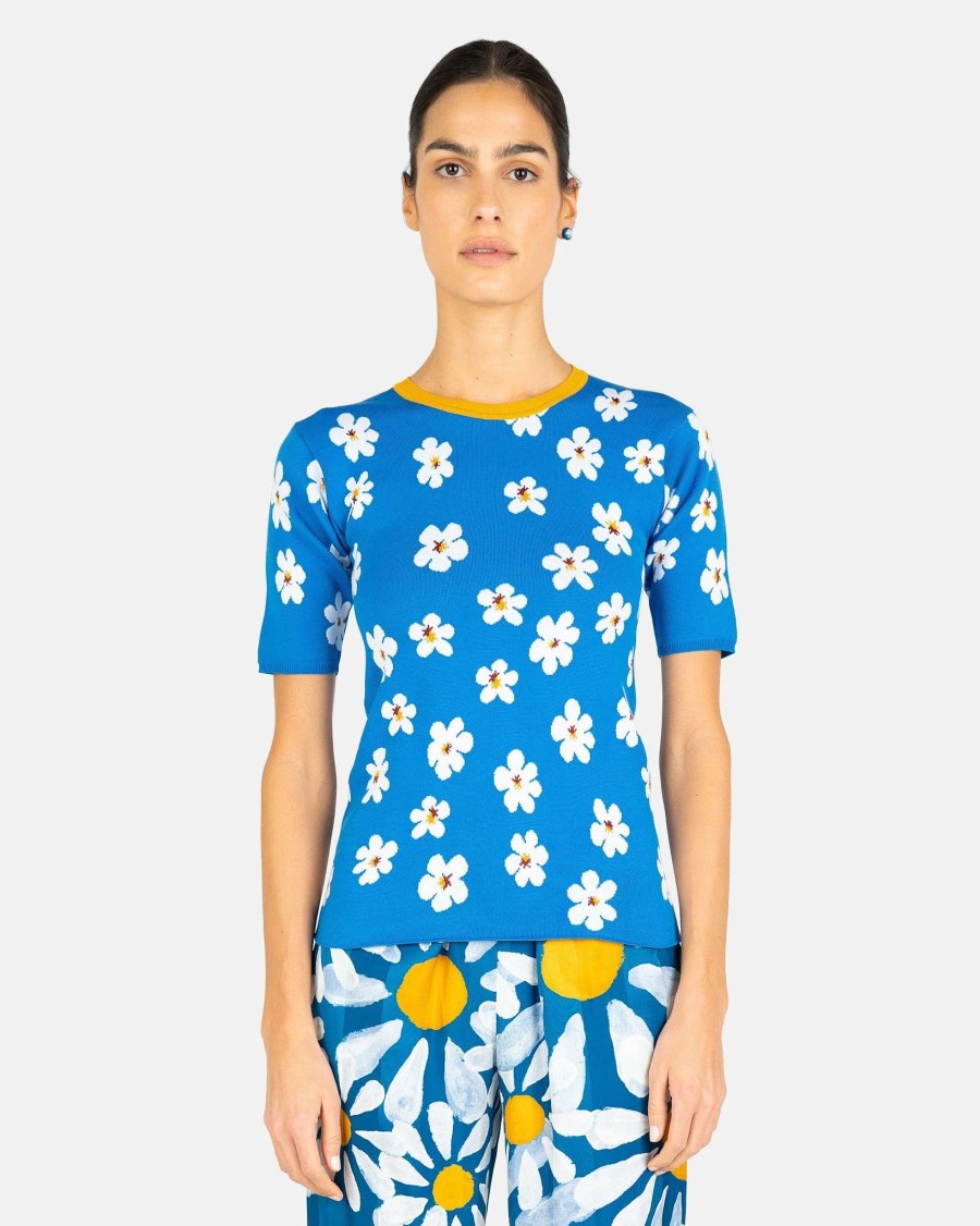 Tops * | Marni All Over Daisy Jacquard Top In Cobalt