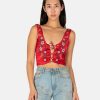 Tops * | Erl Embroidered Folk Vest In Red