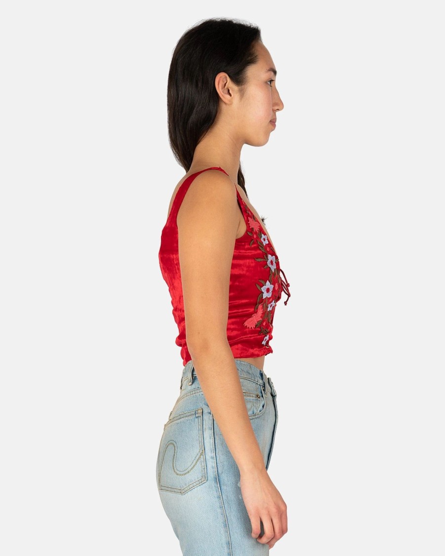 Tops * | Erl Embroidered Folk Vest In Red