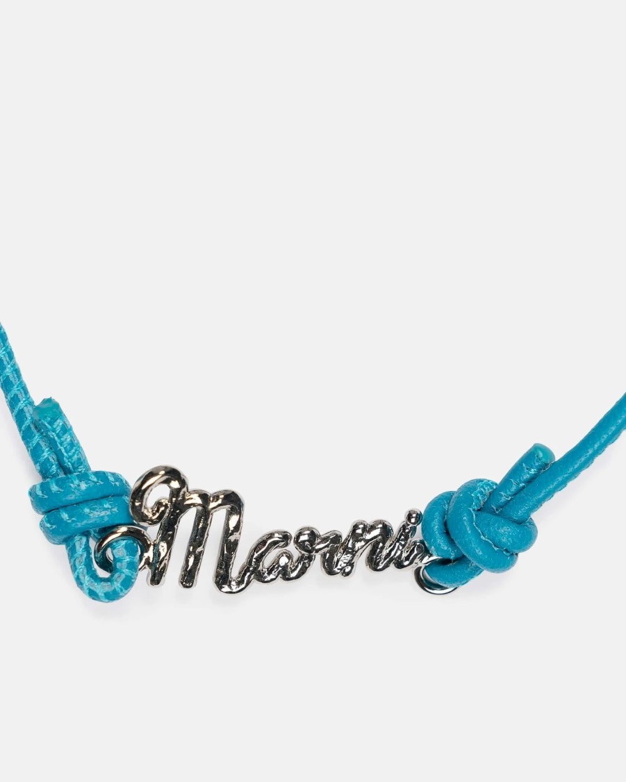 Accessories * | Marni Leather Logo Bracelet In Turquoise