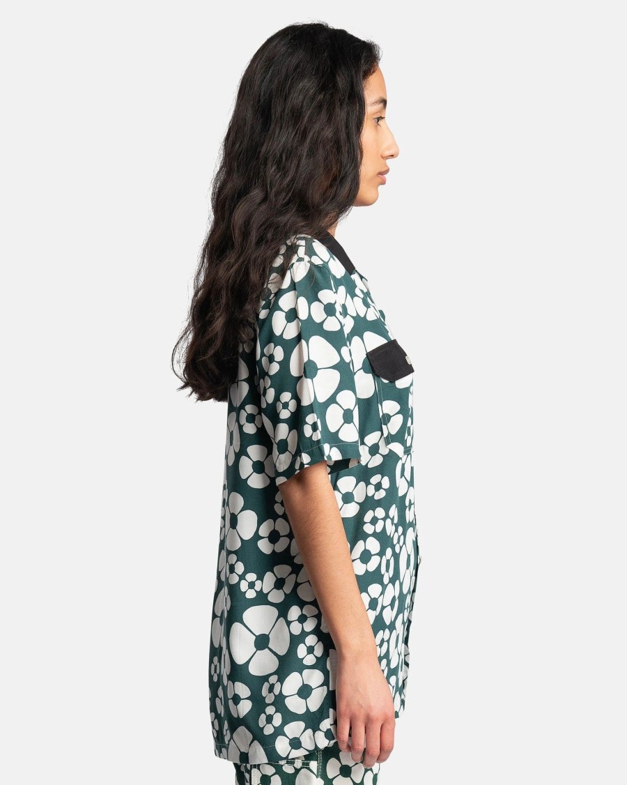 Tops * | Marni Carhartt Wip Flower Print Shirt In Forest Green