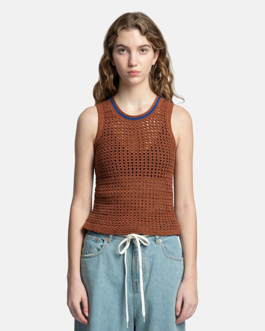 Tops * | Wales Bonner Dance Crochet Vest In Brown