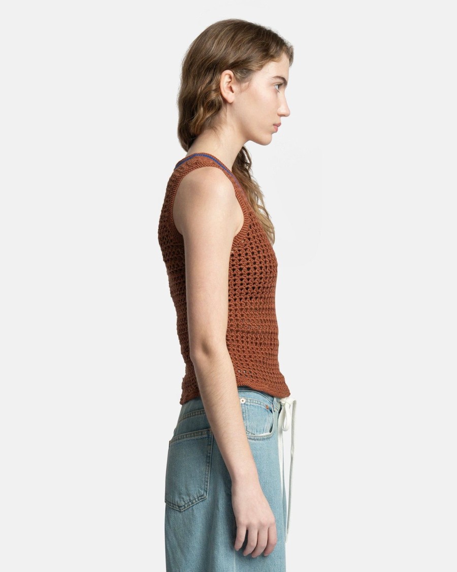 Tops * | Wales Bonner Dance Crochet Vest In Brown