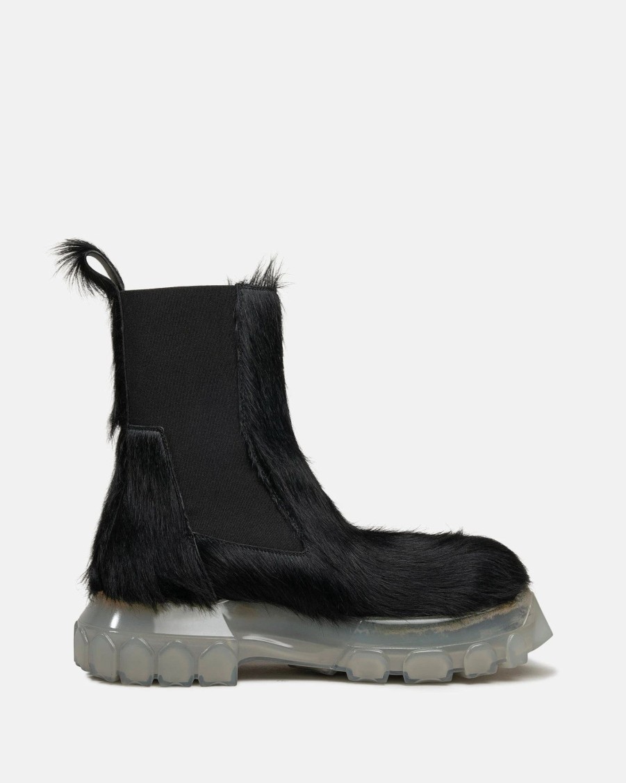 Footwear * | Rick Owens Long Hair Bozo Tractor Beatles In Black/Translucent