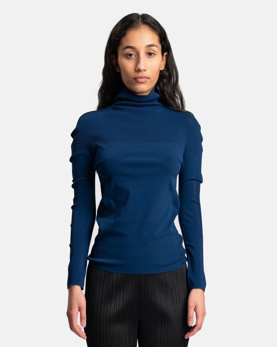 Tops * | Pleats Please Issey Miyake A-Poc Skin Turtleneck In Dark Blue