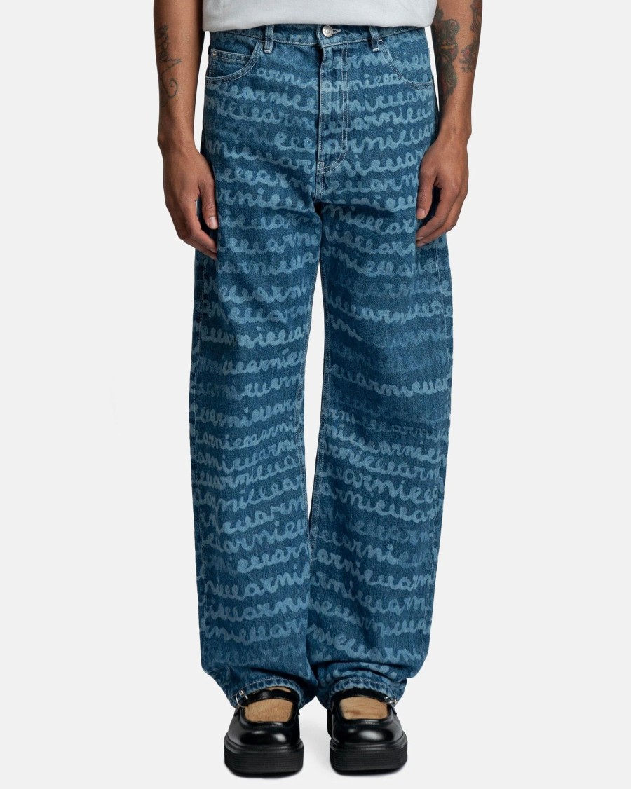 Pants * | Marni Logo Denim Trousers In Blue