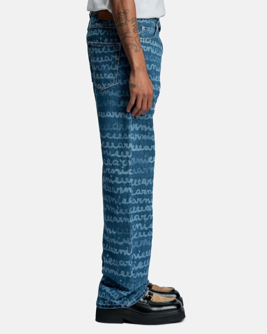 Pants * | Marni Logo Denim Trousers In Blue