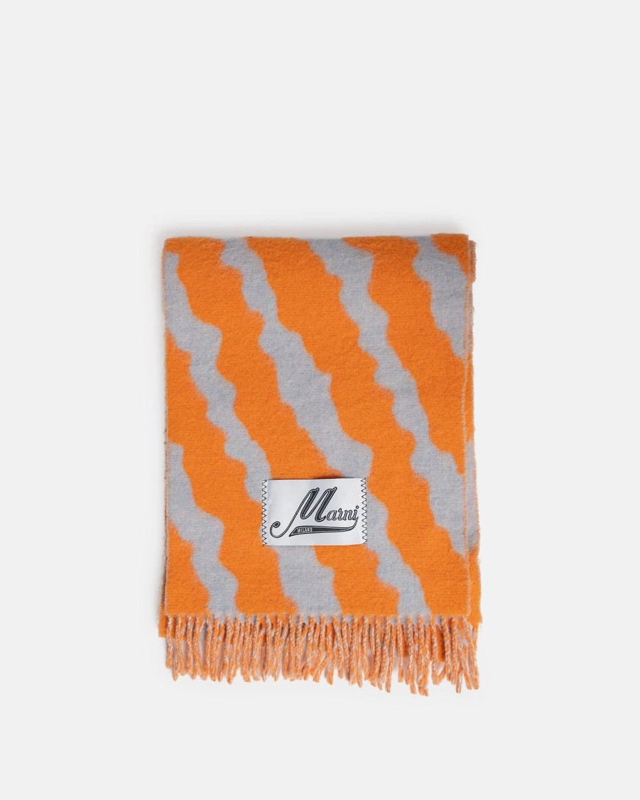 Accessories * | Marni Stripy Jacquard Brushed Scarf In Alkekengi