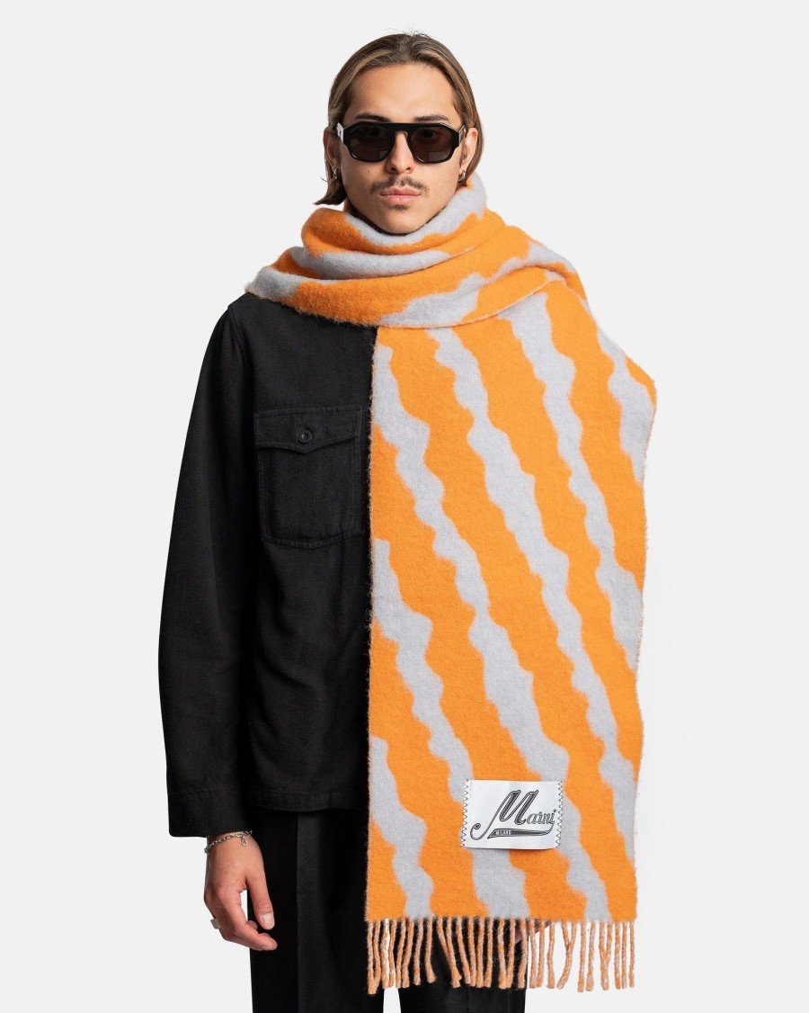 Accessories * | Marni Stripy Jacquard Brushed Scarf In Alkekengi