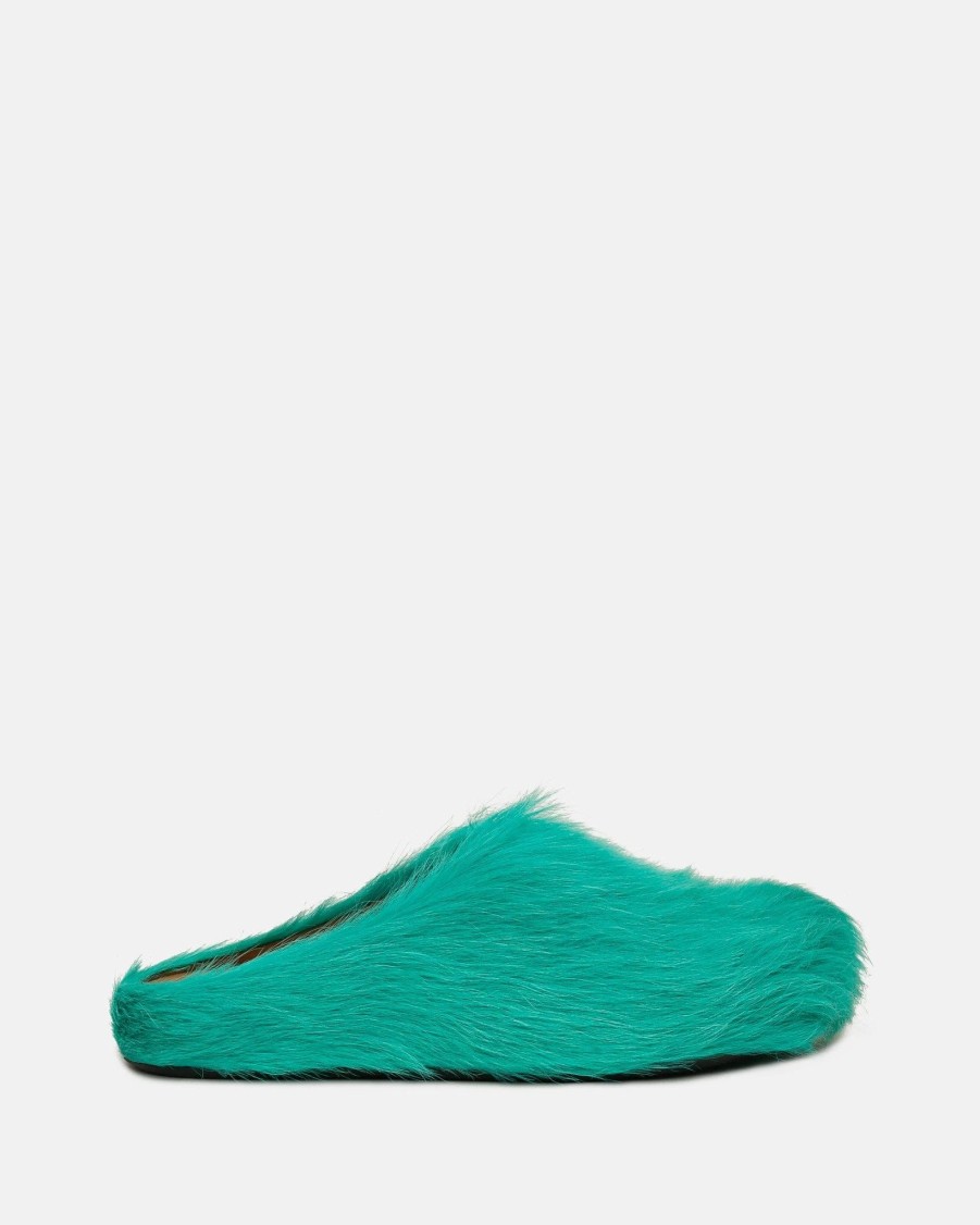 Footwear * | Marni Calf-Hair Sabot In Turquoise