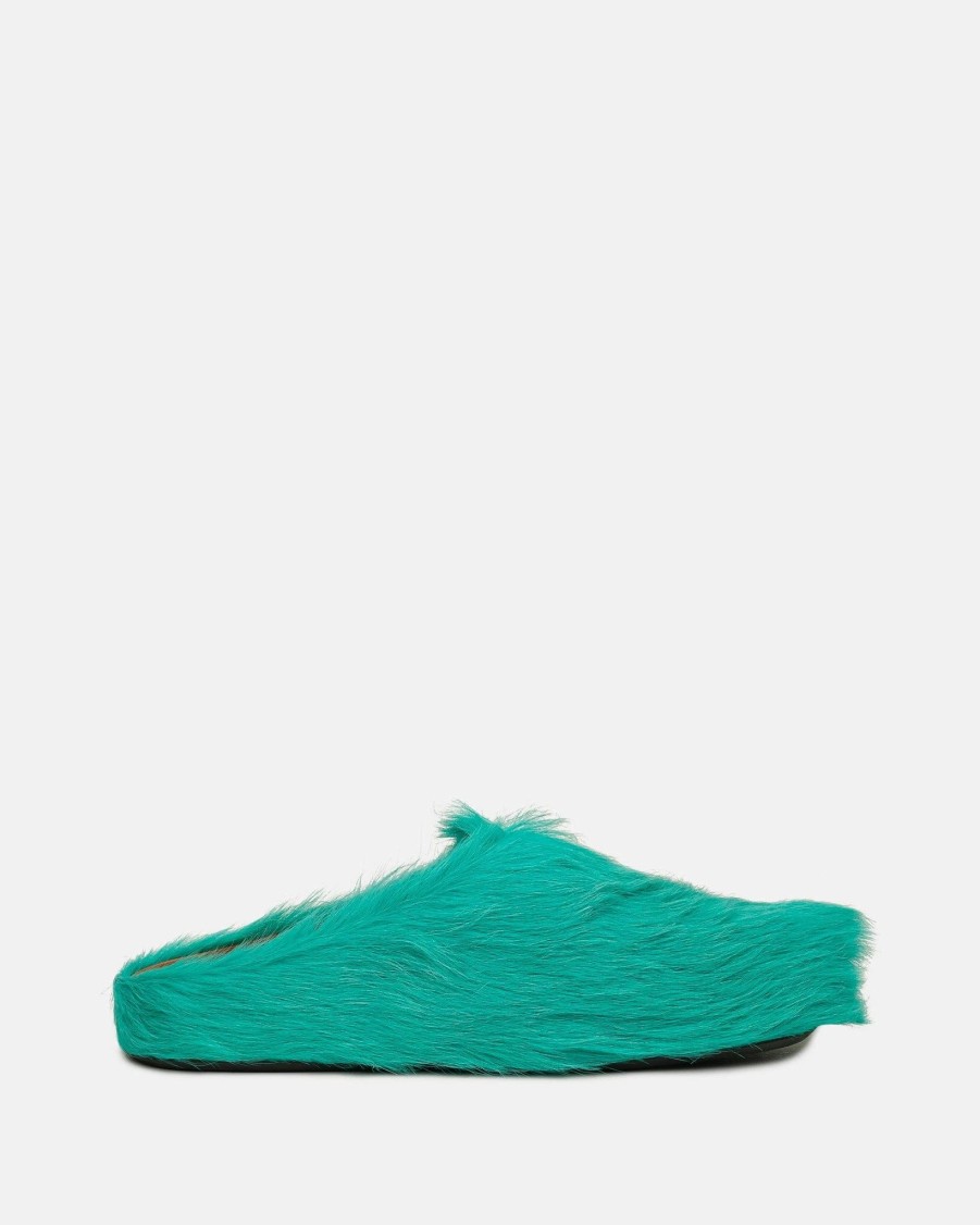 Footwear * | Marni Calf-Hair Sabot In Turquoise