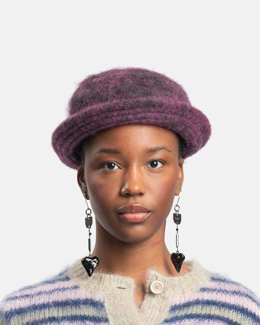 Accessories * | Marni Brushed Wool Check Hat In Dry Rose