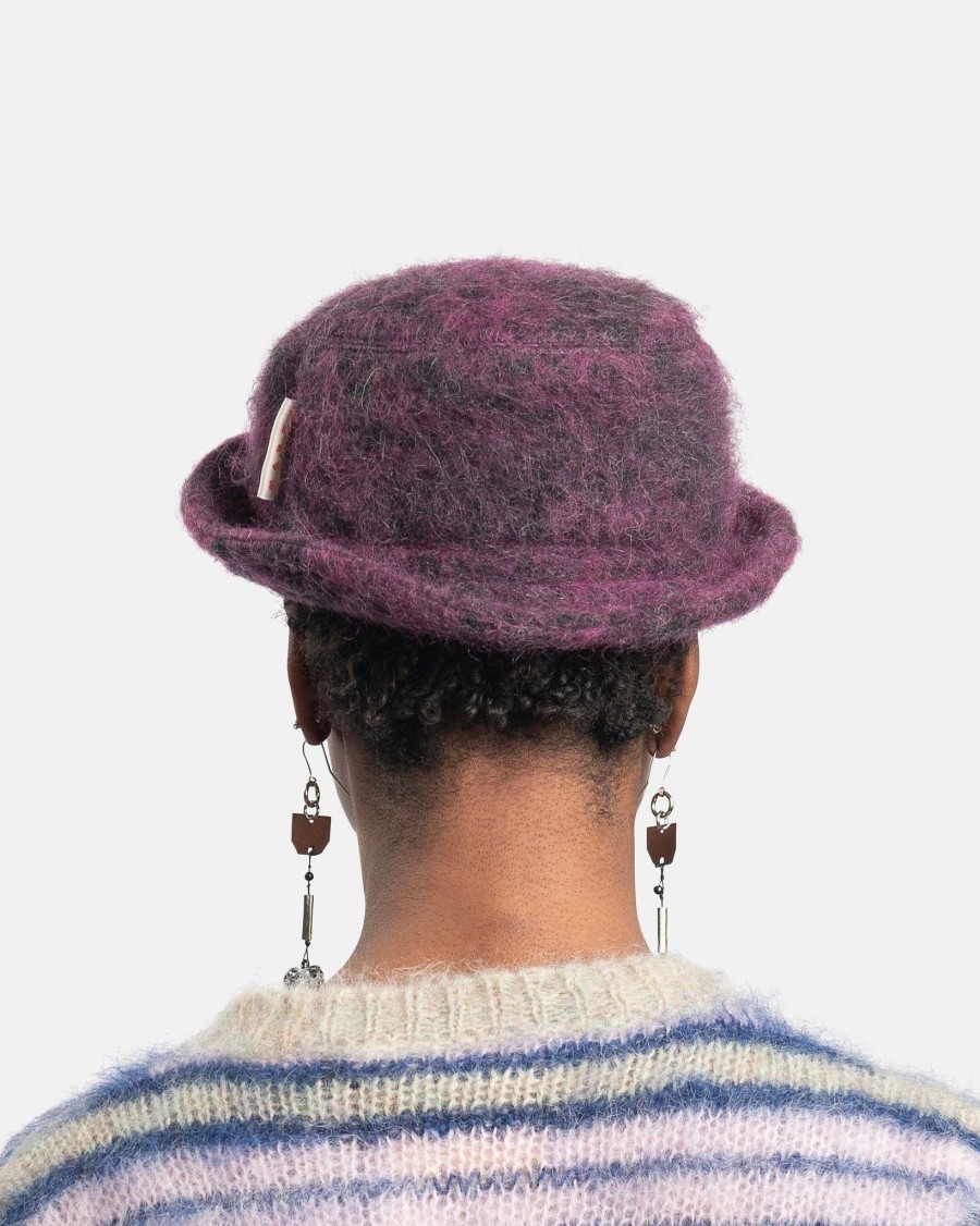 Accessories * | Marni Brushed Wool Check Hat In Dry Rose