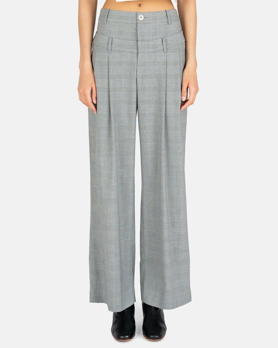 Pants * | Feng Chen Wang Double Waistband Trousers In Grey Check