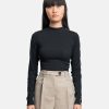 Tops * | Peter Do Long Sleeve Rib Knit Top In Black