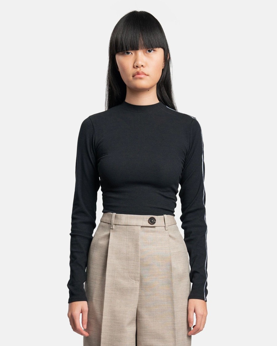 Tops * | Peter Do Long Sleeve Rib Knit Top In Black