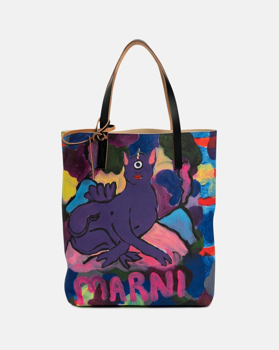 Accessories * | Marni Flami Print Tribeca Shopping Bag In Purple