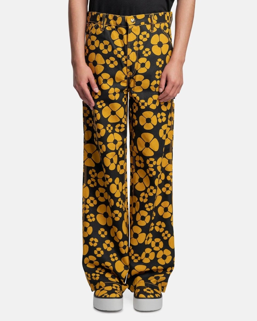 Pants * | Marni Carhartt Wip Flower Print Cotton Canvas Trousers In Sunflower