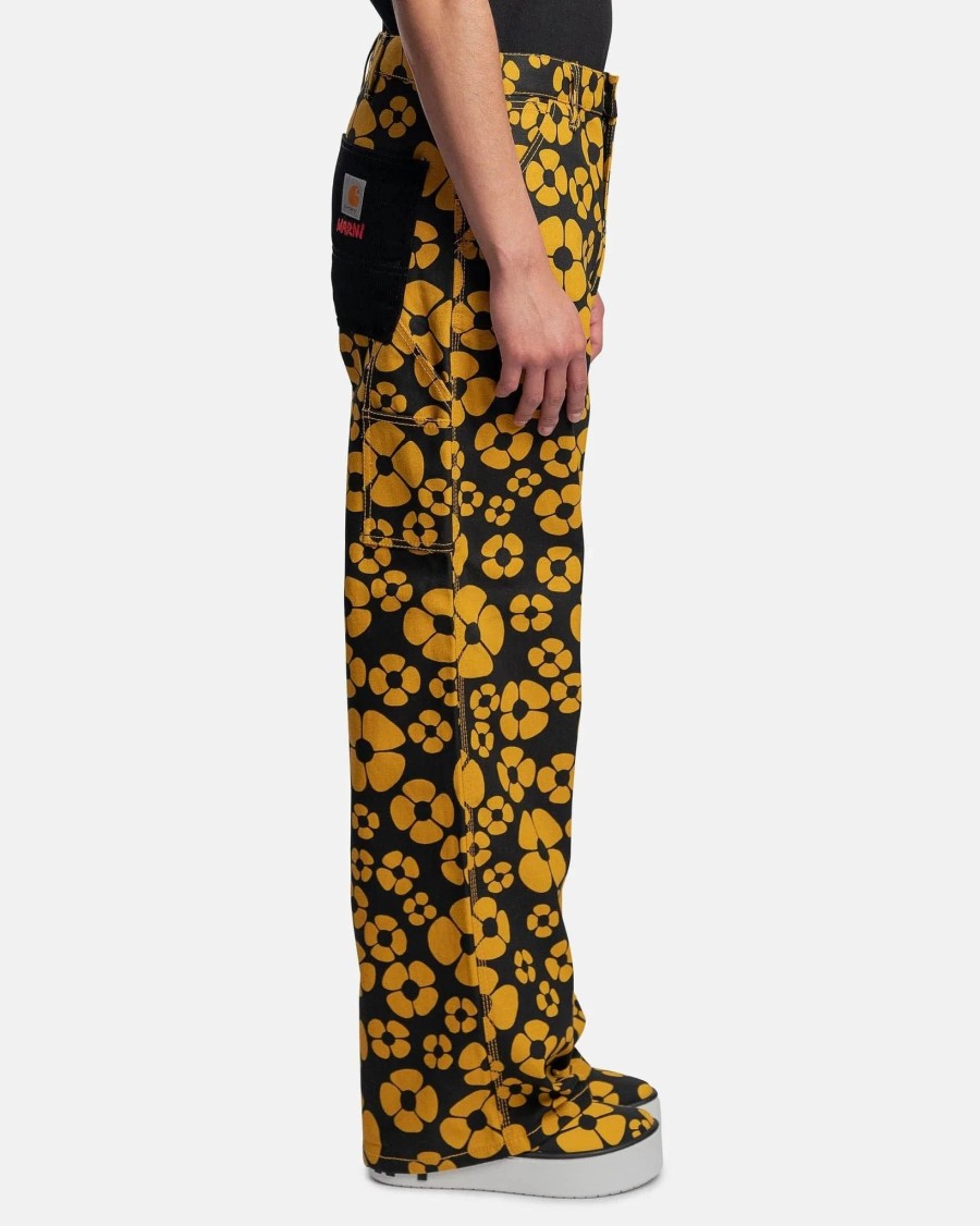 Pants * | Marni Carhartt Wip Flower Print Cotton Canvas Trousers In Sunflower