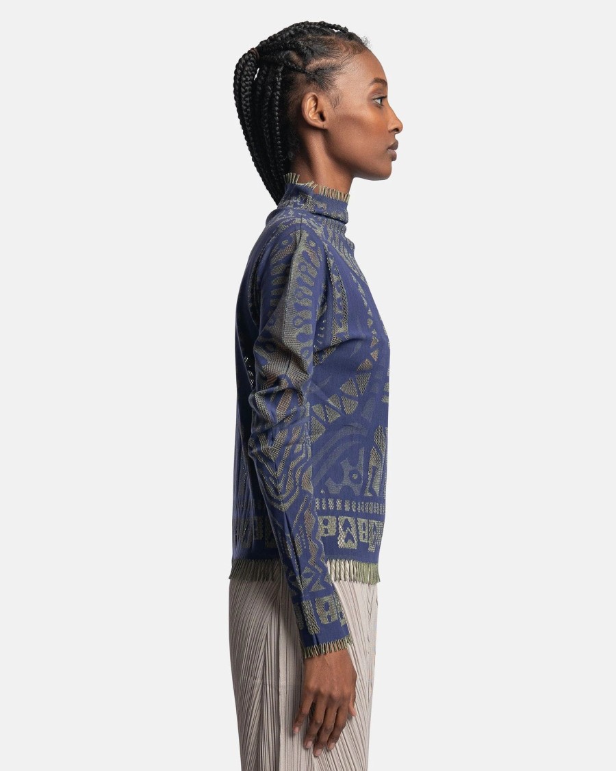 Tops * | Pleats Please Issey Miyake A-Poc Skin Turtleneck Sparkle Top In Navy