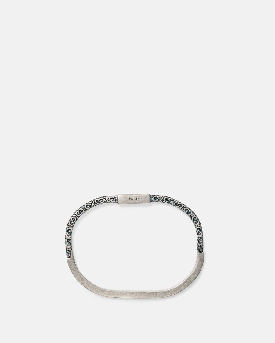 Accessories * | Maison Margiela Engraved Bracelet In Palladium