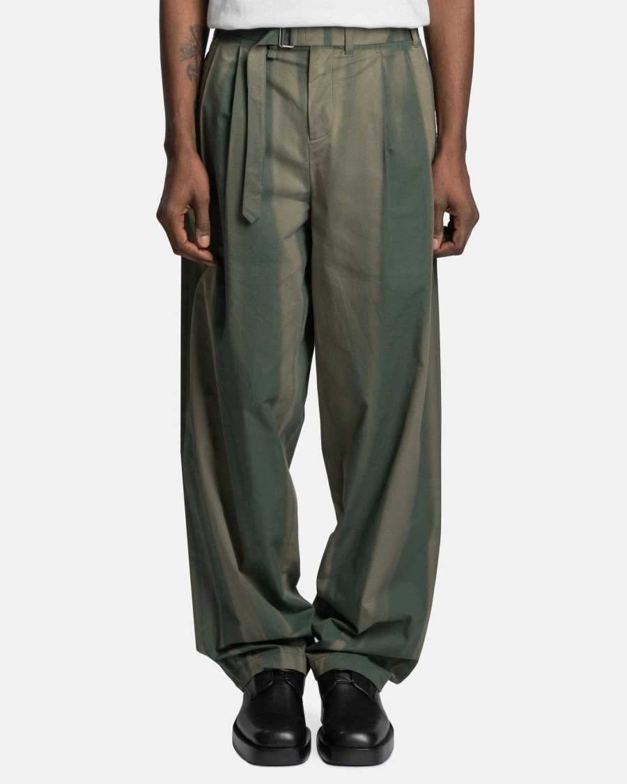 Pants * | Jiyongkim Sun-Bleached Belted Wide Trousers In Moss Green