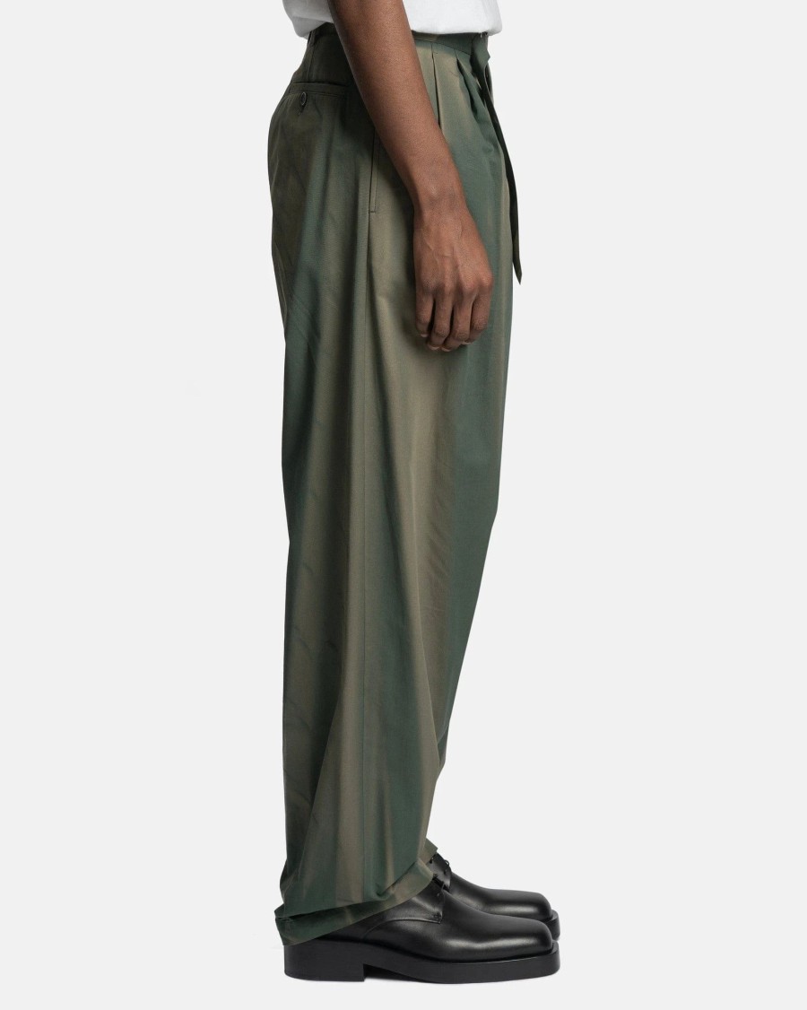 Pants * | Jiyongkim Sun-Bleached Belted Wide Trousers In Moss Green