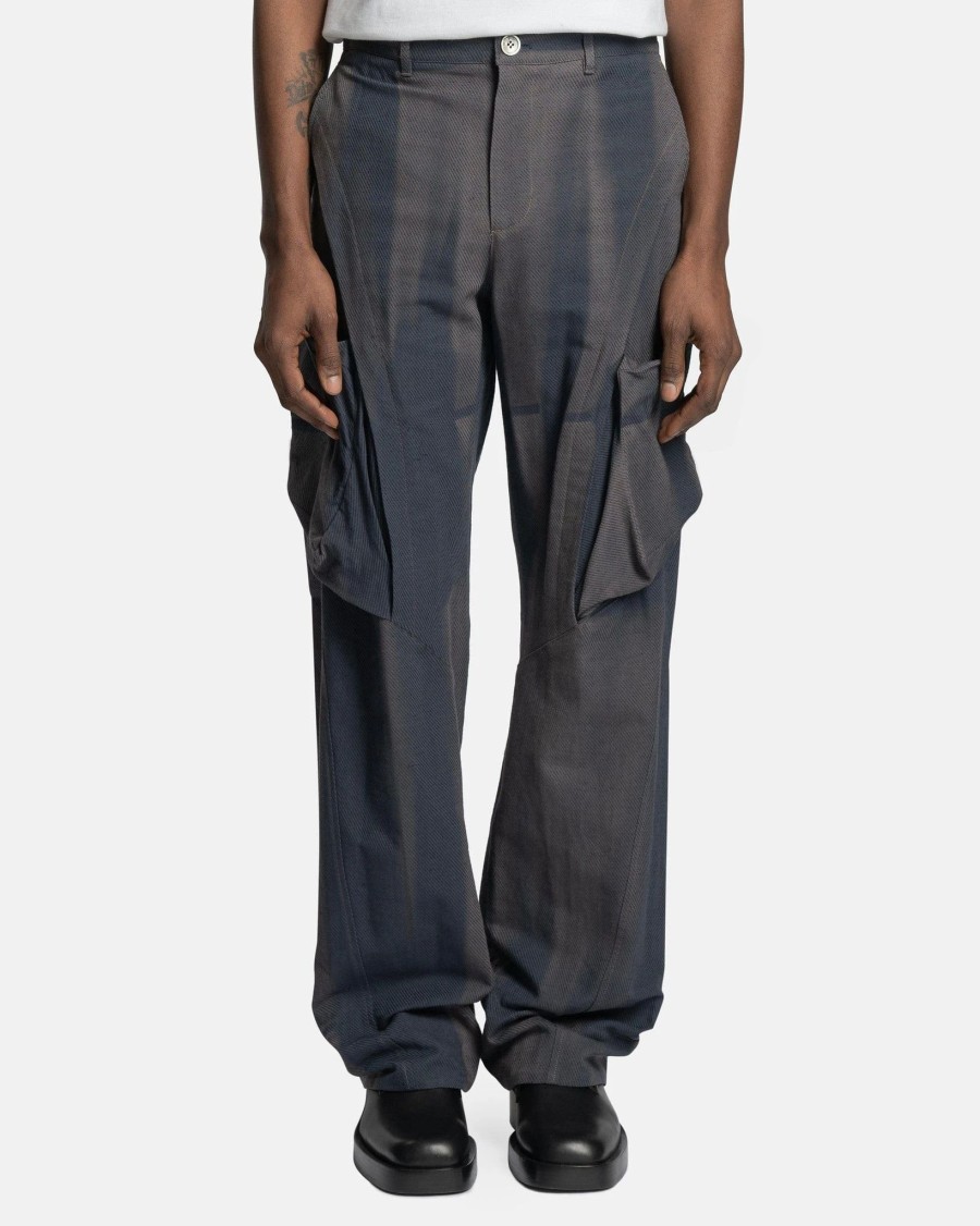 Pants * | Jiyongkim Sun-Bleached Twisted Trousers In Navy