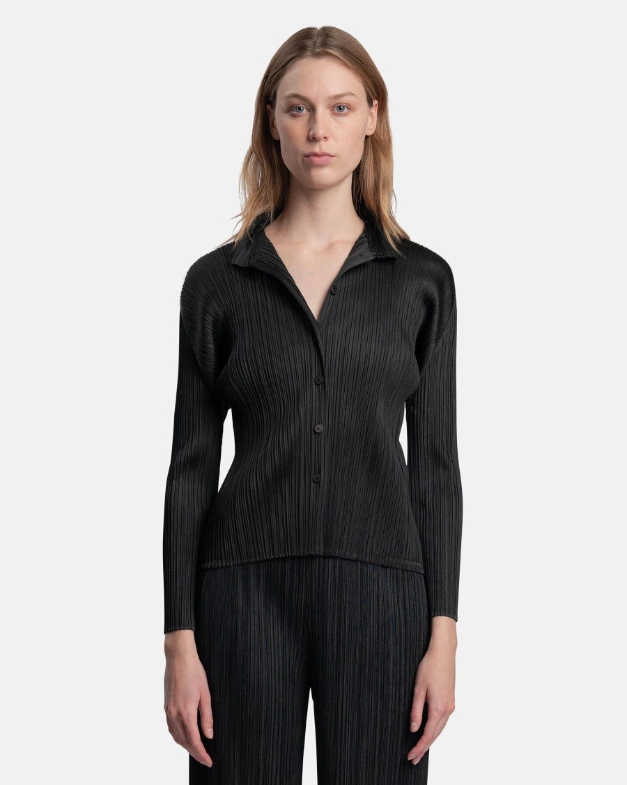 Tops * | Pleats Please Issey Miyake Basics Button Shirt In Black