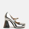 Footwear * | Marni Mirrored Leather Mary Janes In Silver